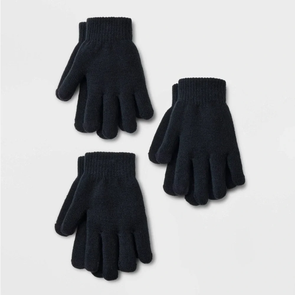 Cat & Jack KIDS' 3pk Gloves Black NWT